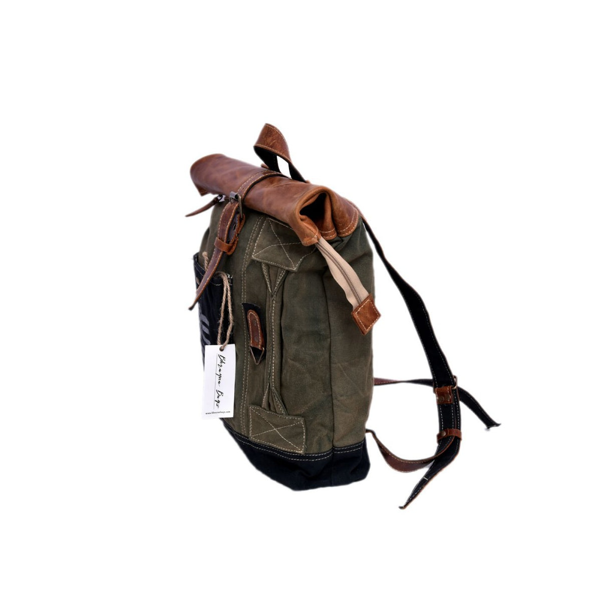 Flag Print and Leather Fold Backpack