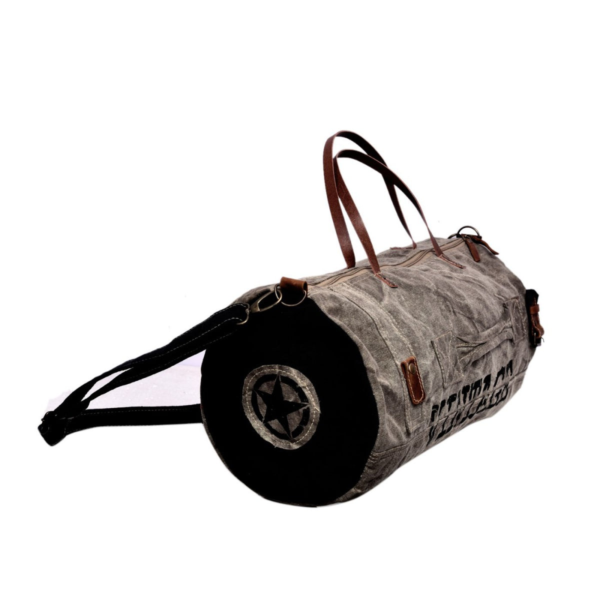 Grey Washed Vintage Print Gym and Duffle Bag