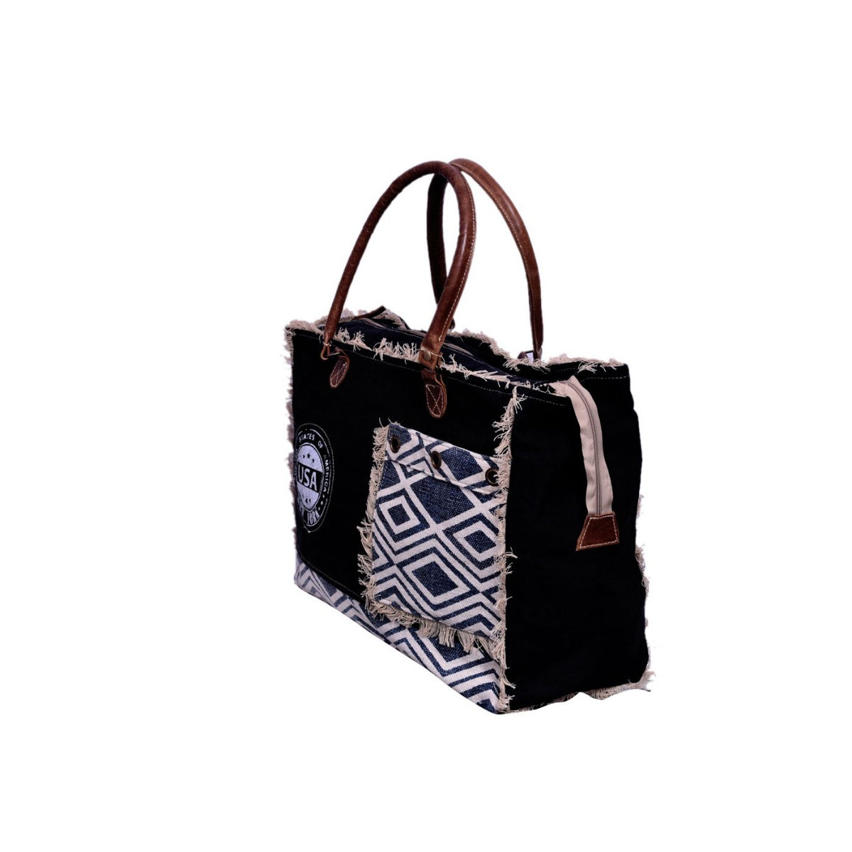Usa Round Print Blue Rug Jhalri Weeekender Bag