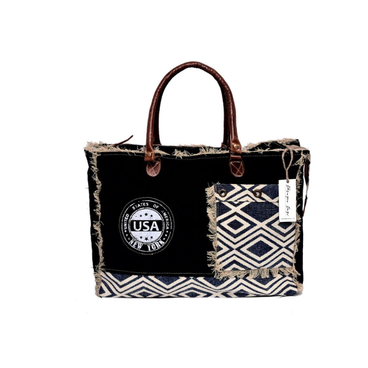 Usa Round Print Blue Rug Jhalri Weeekender Bag