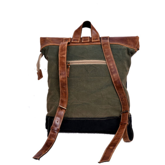 Flag Print and Leather Fold Backpack