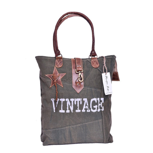 Vintage Print With Star Tote Bag