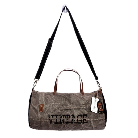 Grey Washed Vintage Print Gym and Duffle Bag