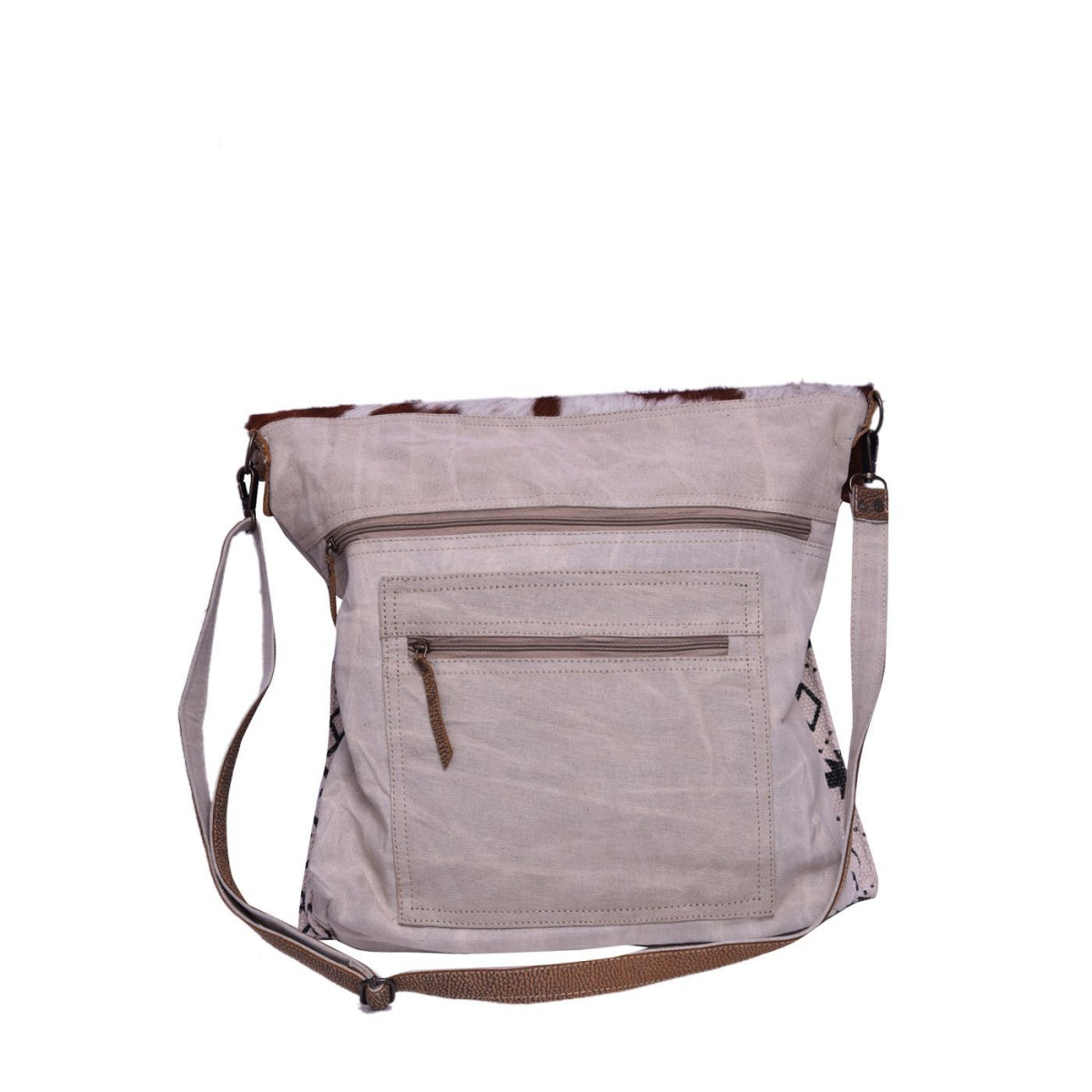 Half Vintage Print With Hairon Flap Shoulder Bag