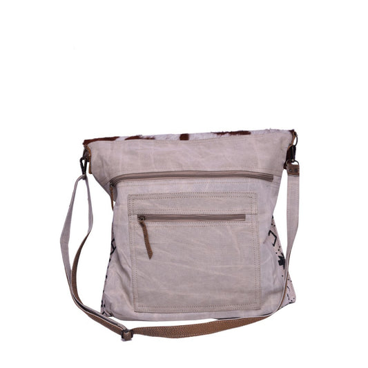 Half Vintage Print With Hairon Flap Shoulder Bag