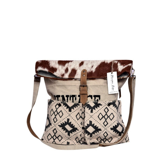 Half Vintage Print With Hairon Flap Shoulder Bag