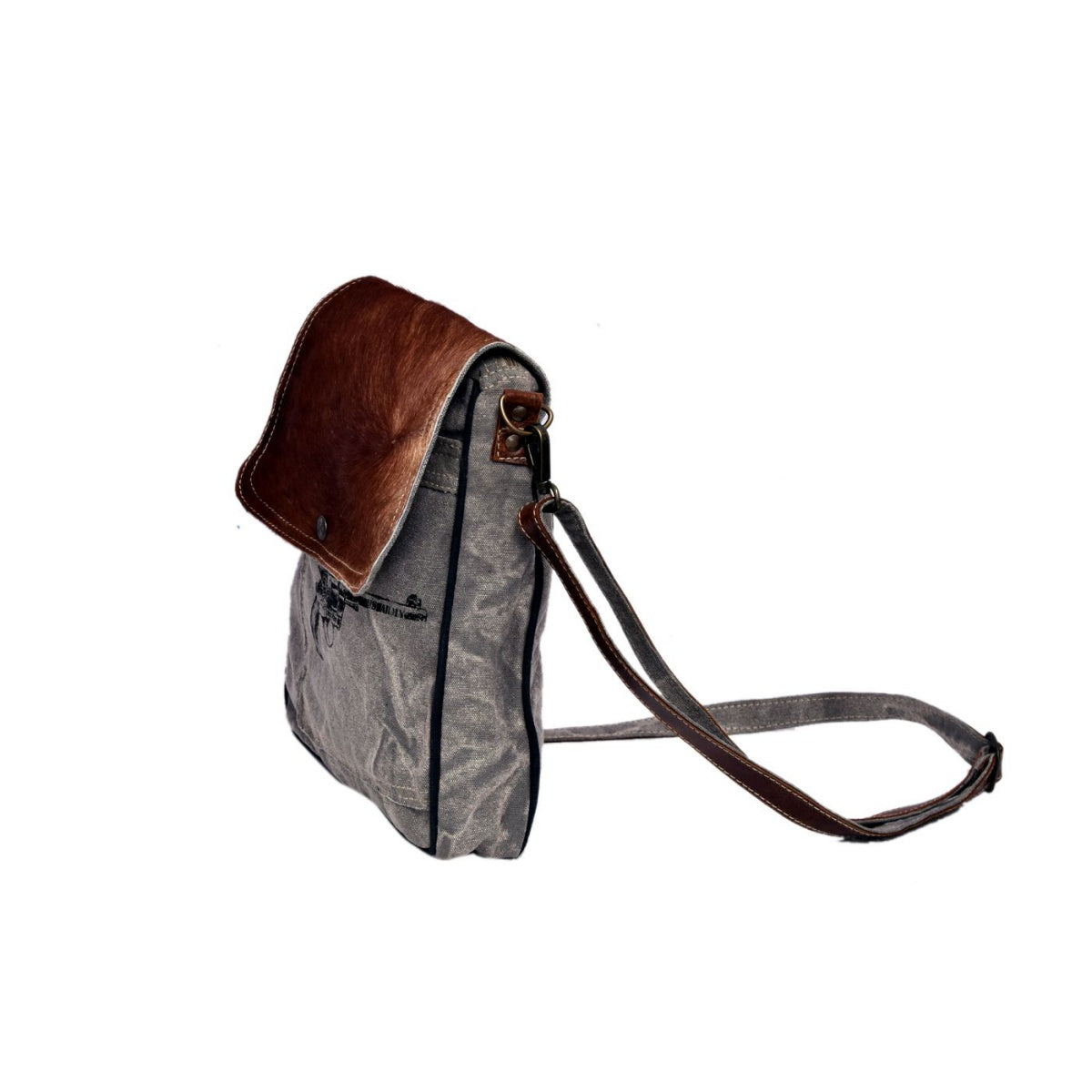 Pistol Print With Hairon Flap Shoulder Bag