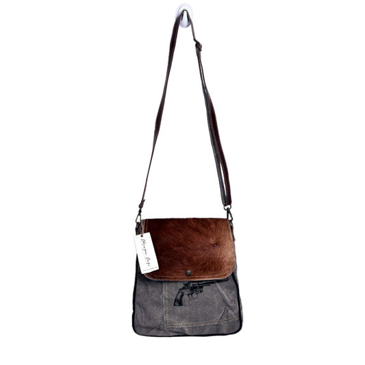 Pistol Print With Hairon Flap Shoulder Bag