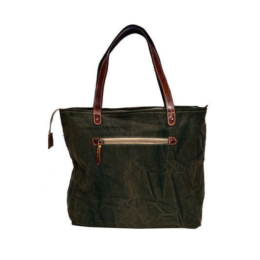 Cycle Print Green Tote Bag