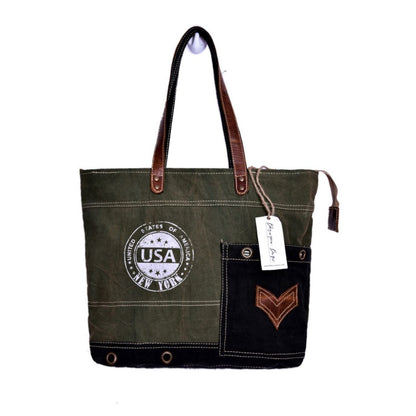 Round USA Print Green Tote Bag
