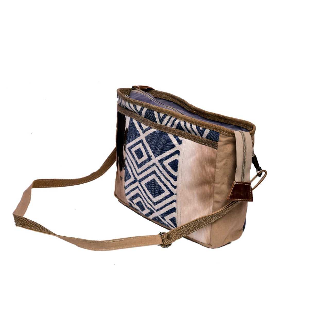 Blue Rug With Hairon Shoulder Bag