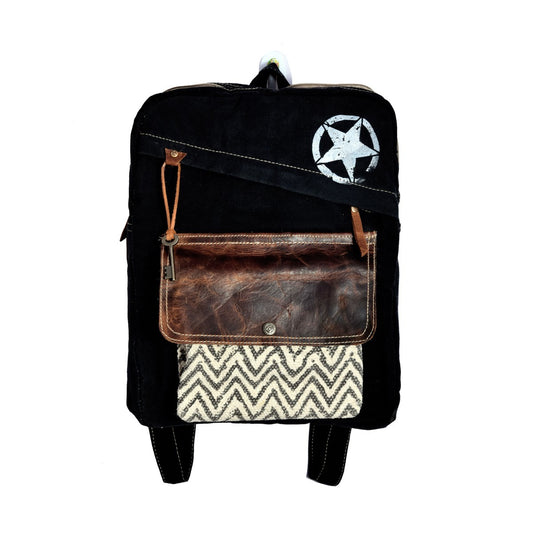 Star Print With Zigzag Rug Pocket Backpack