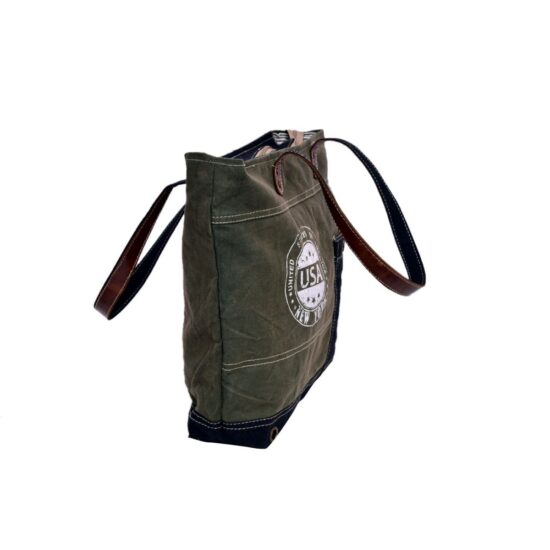 Round USA Print Green Tote Bag - Image 3