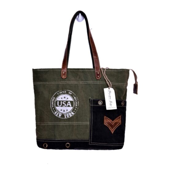 Round USA Print Green Tote Bag